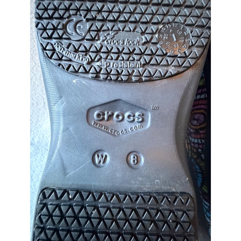 CROCS Women’s Slip-On Clogs in Pink, Blue, Yellow & Green Pattern - Picture 4 of 13